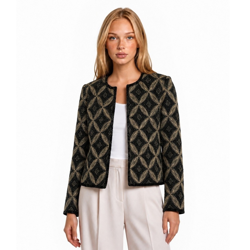 Vintage 100% Silk Papell Boutique Evening Jacket Women's Size Small Black Gold